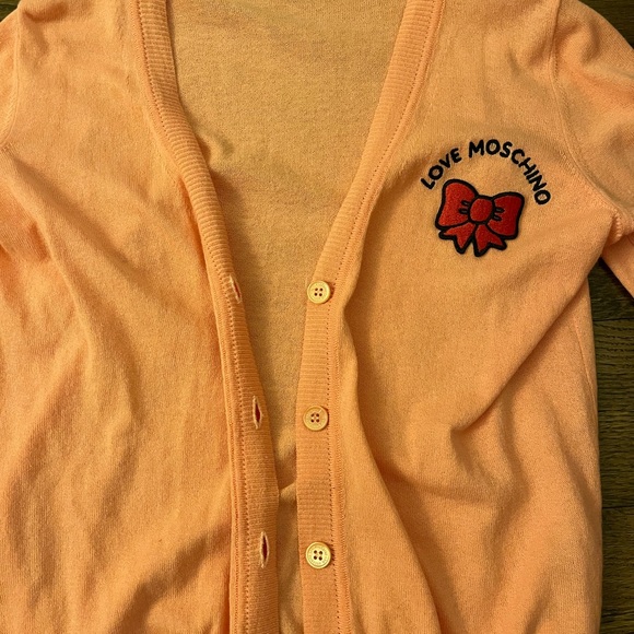 Love Moschino Sweaters - Love Moschino Apricot Cardigan with Bow Detail